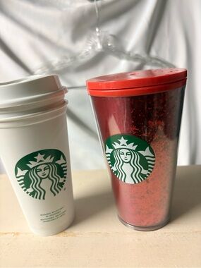Starbucks Red Glitter Tumbler with Green Siren Logo